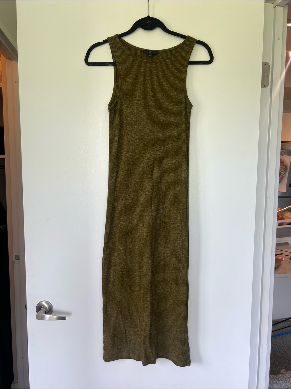 Sleeveless Olive Maxi Ribbed Knit Dress
